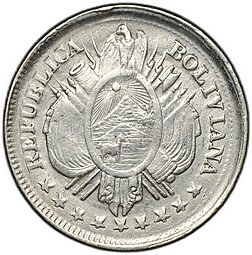 фото для Монета 20 сентаво 1890 CB Боливия Аверс
