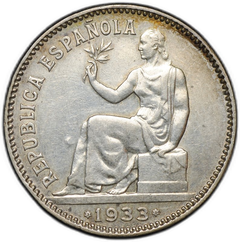 Монета 1 песет 1933 Испания