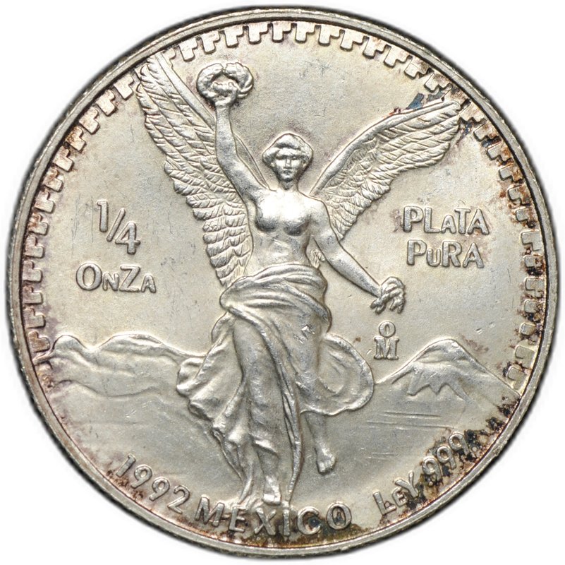 Монета 1/4 онза (уцнция серебра) 1992 Свобода Мексика