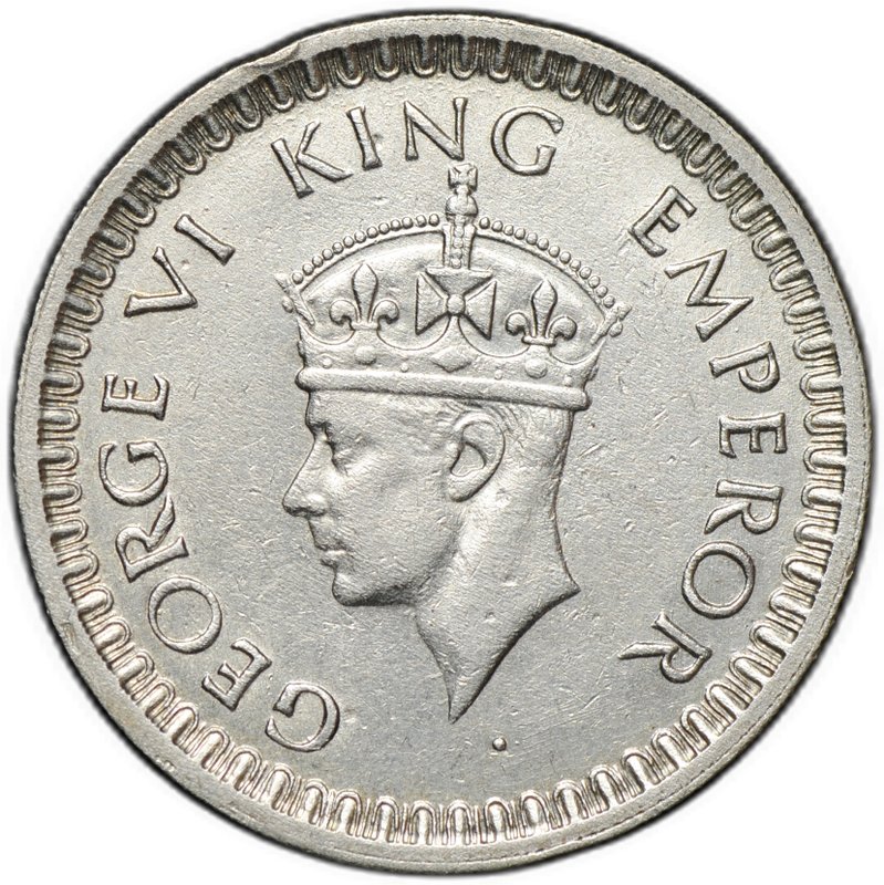 Монета 1/2 рупии 1943 Бомбей Британская Индия