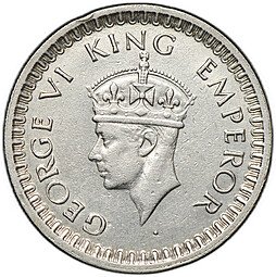 фото для Монета 1/2 рупии 1943 Бомбей Британская Индия Аверс