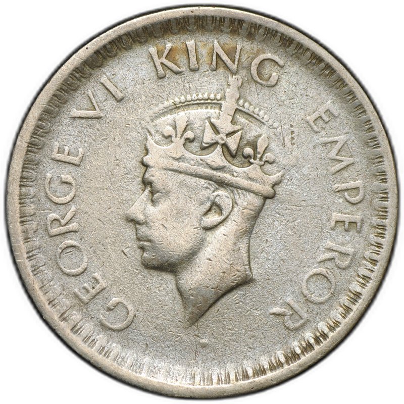 Монета 1/2 рупии 1944 L Лахор Британская Индия