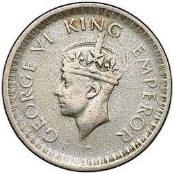 фото для Монета 1/2 рупии 1944 L Лахор Британская Индия Аверс