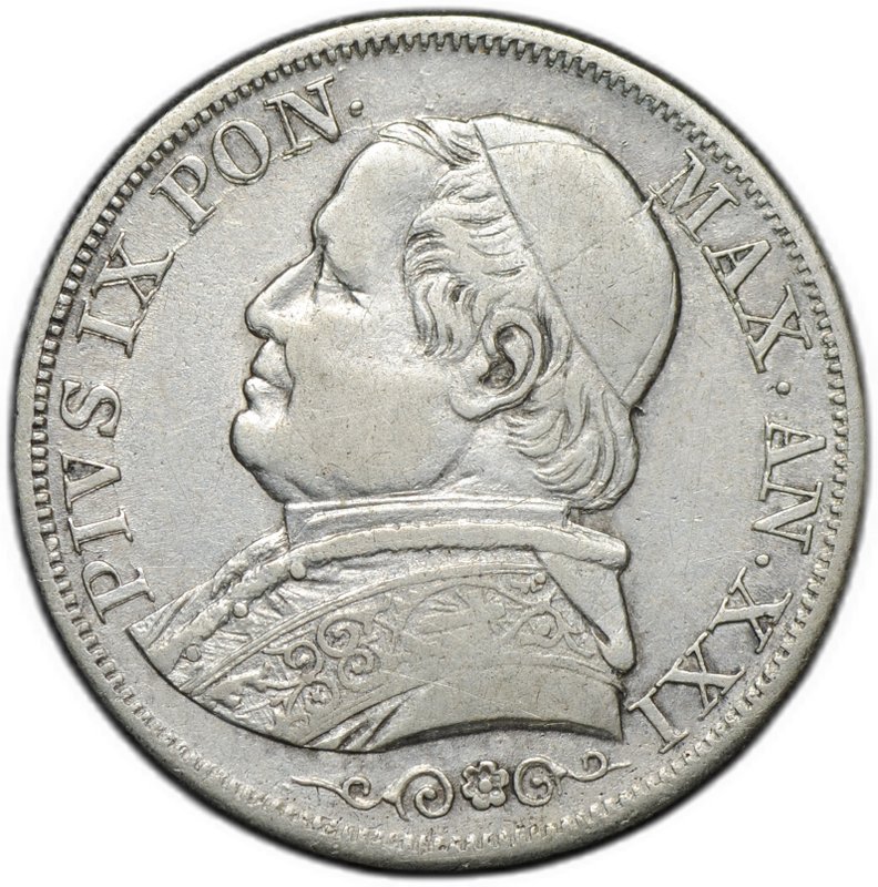 Монета 1 лира 1866 PON Папская область Ватикан