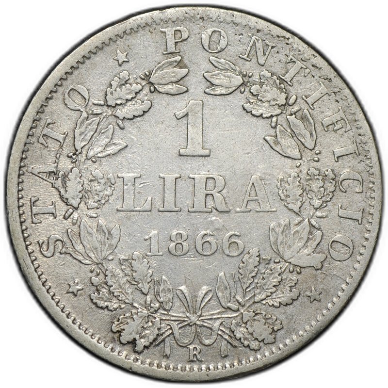 Монета 1 лира 1866 PON Папская область Ватикан