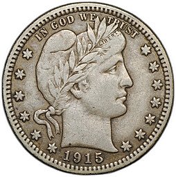 фото для Монета Квотер (1/4 доллара) 1915 D Barber Quarter США Аверс