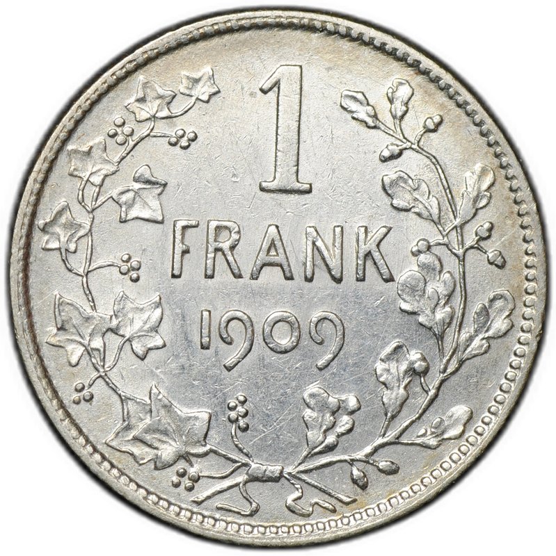 Монета 1 франк 1909 DER BELGEN Бельгия