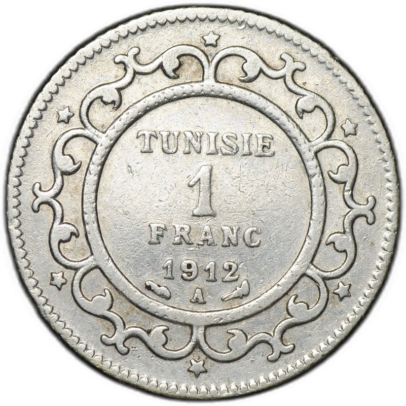 Монета 1 франк 1912 Тунис