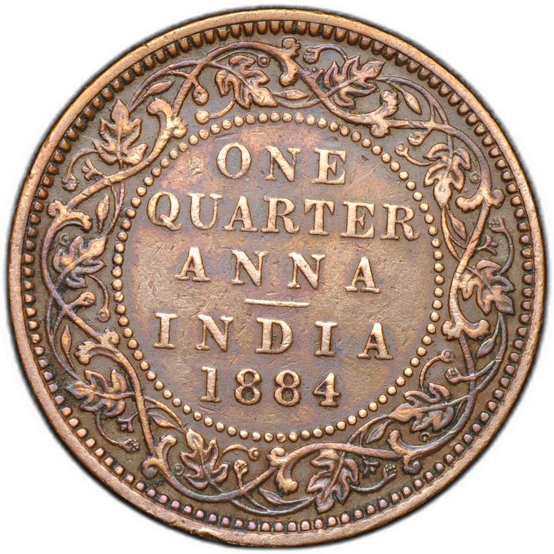 Монета 1/4 анна (квотер) 1884 Британская Индия