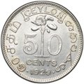 Монета 50 центов 1929 Цейлон