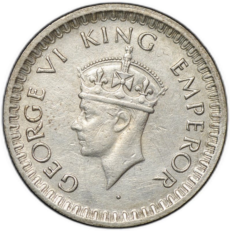 Монета 1/2 рупии 1942 новый тип Британская Индия