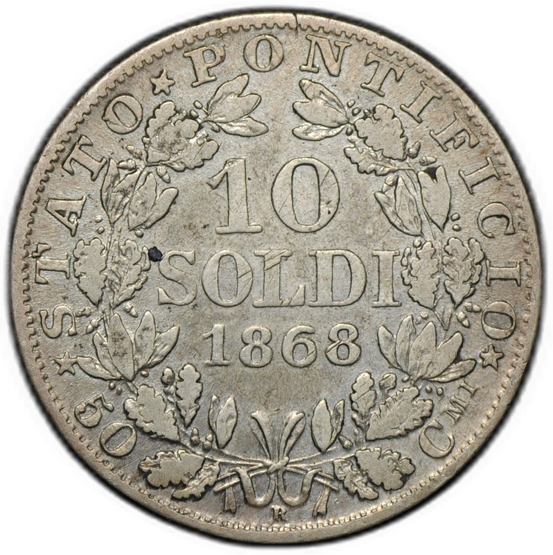 Монета 10 сольдо (50 чентезимо) 1868 PON Папская область Ватикан