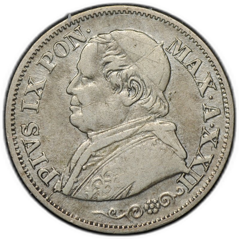 Монета 10 сольдо (50 чентезимо) 1868 PON Папская область Ватикан