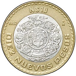 фото для Монета 10 новых песо 1992 Мексика Аверс