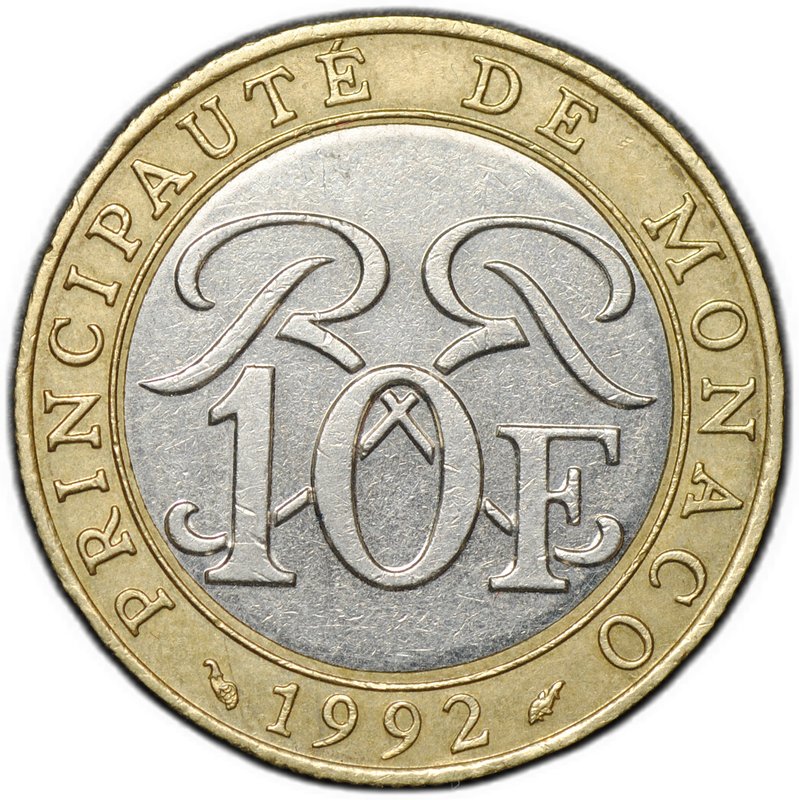 Монета 10 франков 1992 Монако