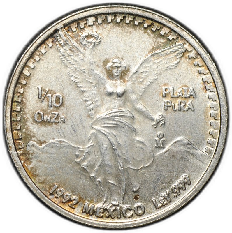 Монета 1/10 онза (уцнция серебра) 1992 Свобода Мексика
