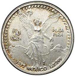 фото для Монета 1/10 онза (уцнция серебра) 1992 Свобода Мексика Аверс