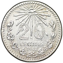 фото для Монета 20 сентаво 1942 Мексика Аверс
