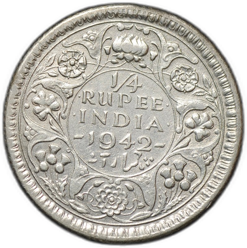 Монета 1/4 рупии 1942 Британская Индия