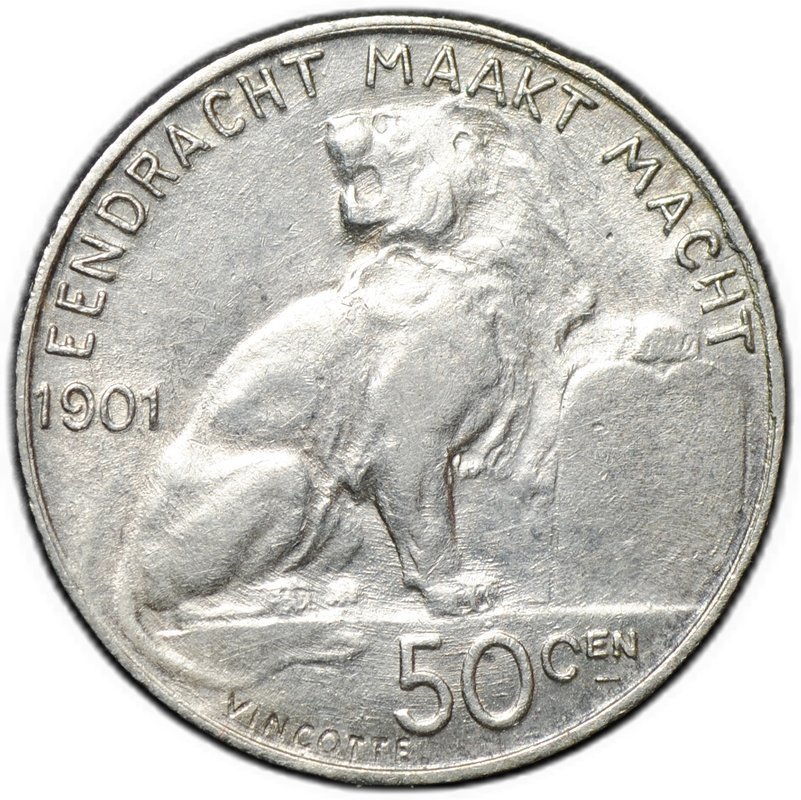 Монета 50 сантимов 1901 DER BELGEN Бельгия