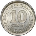 Монета 10 центов 1945 Британская Малайя