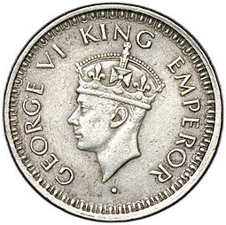 фото для Монета 1/4 рупии 1945 Бомбей Британская Индия Аверс