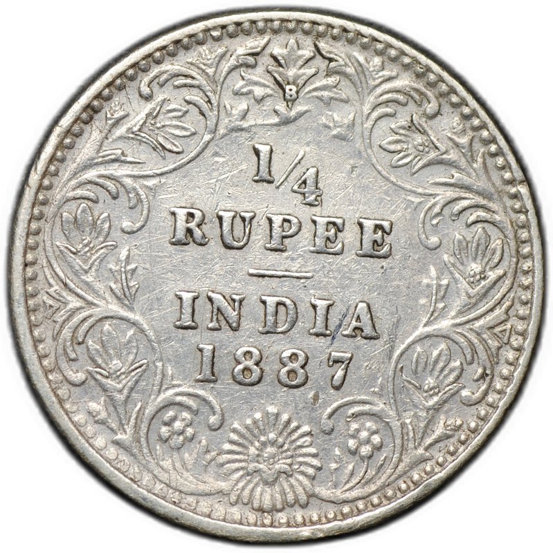 Монета 1/4 рупии 1887 B Бомбей Британская Индия