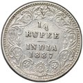 Монета 1/4 рупии 1887 B Бомбей Британская Индия