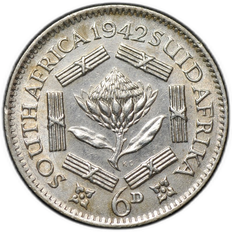 Монета 6 пенсов 1942 ЮАР
