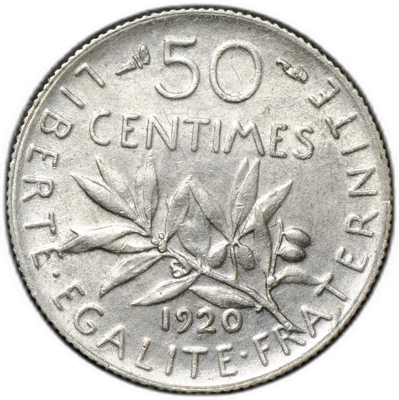 Монета 50 сантимов 1920 Франция