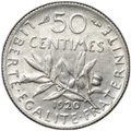 Монета 50 сантимов 1920 Франция