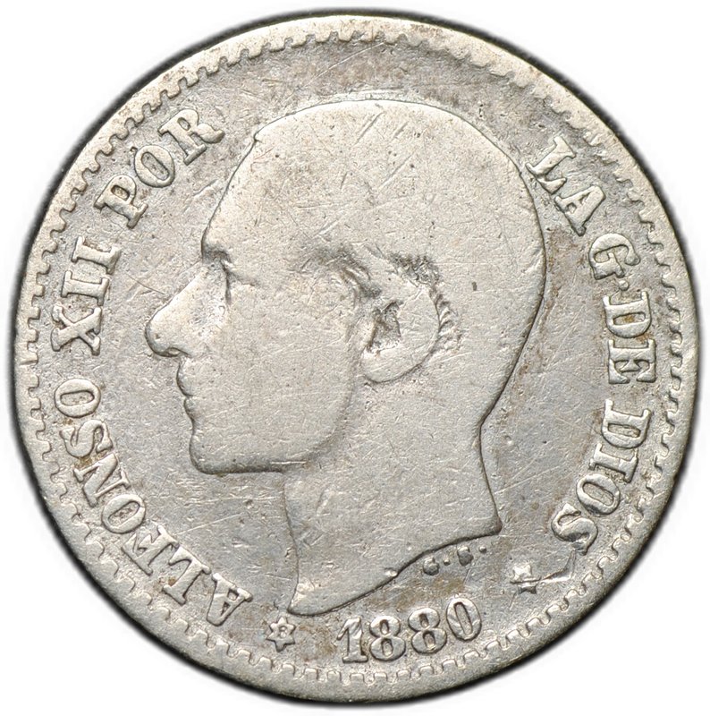 Монета 50 сентимо (центов) 1880 Испания