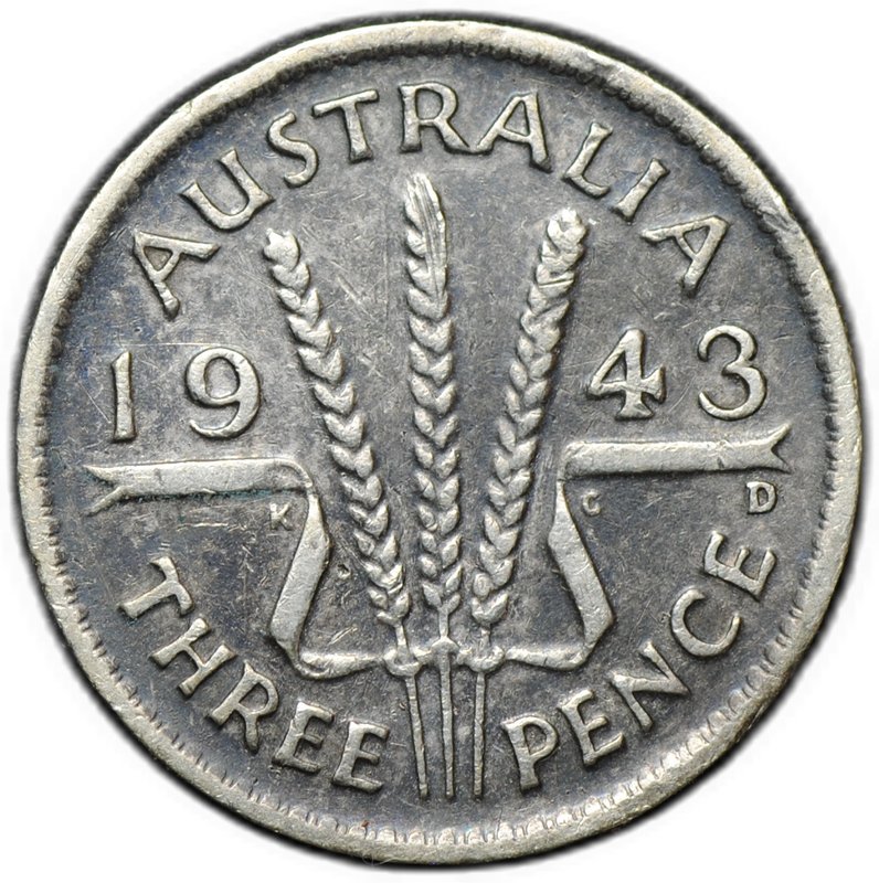 Монета 3 пенса 1943 D Австралия