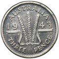 Монета 3 пенса 1943 D Австралия