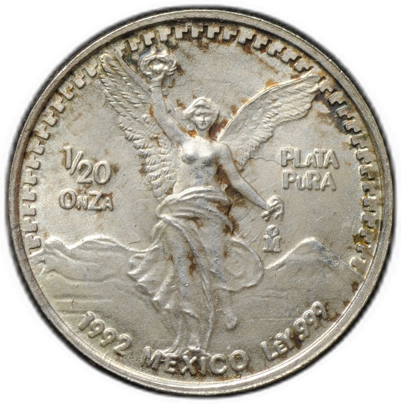Монета 1/20 онза (уцнция серебра) 1992 Свобода Мексика