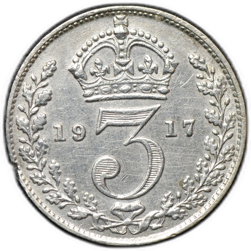 Монета 3 пенса 1917 Великобритания