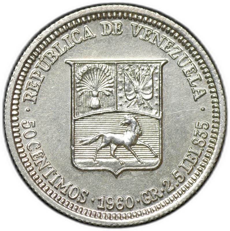 Монета 50 сентимо 1960 Венесуэла