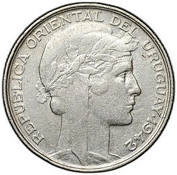 фото для Монета 20 сентесимо 1942 Уругвай Аверс