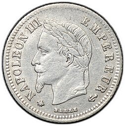 фото для Монета 20 сантимов 1866 A Франция Аверс