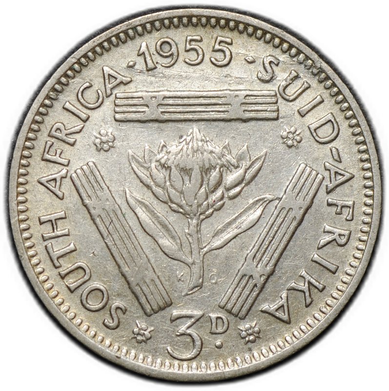 Монета 3 пенса 1955 ЮАР