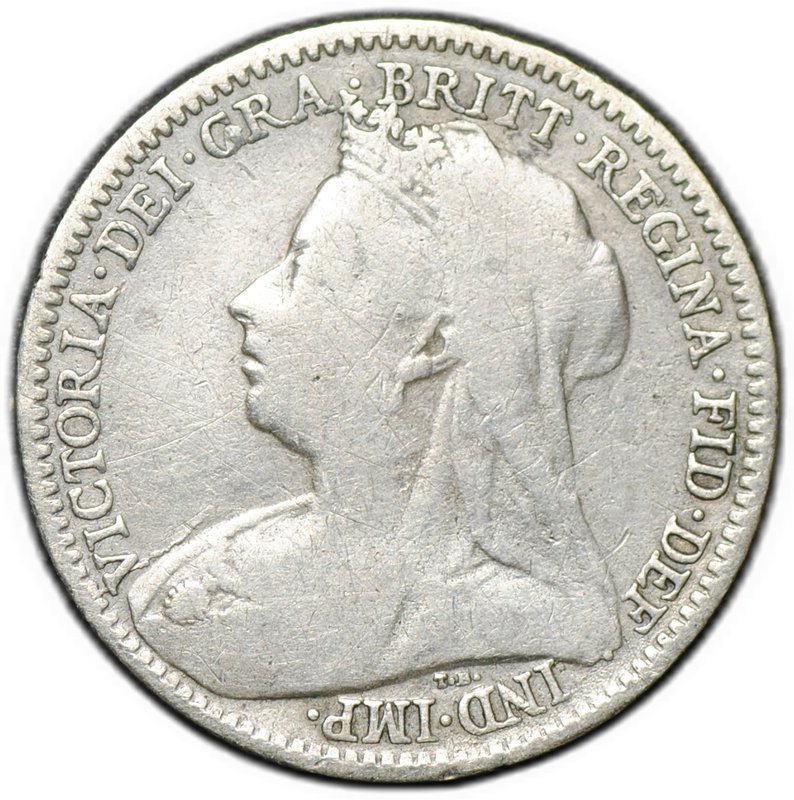 Монета 3 пенса 1893 новый тип Великобритания