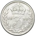 Монета 3 пенса 1893 новый тип Великобритания