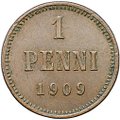 Монета 1 пенни 1909 Русская Финляндия
