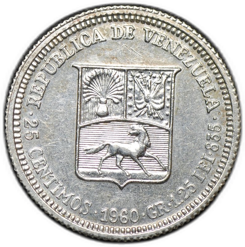 Монета 25 сентимо 1960 Венесуэла
