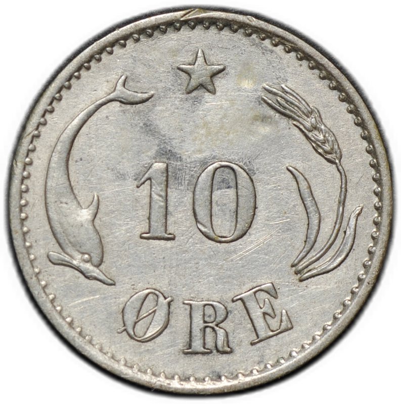 Монета 10 эре 1884 Дания