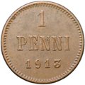 Монета 1 пенни 1913 Русская Финляндия
