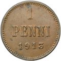 Монета 1 пенни 1913 Русская Финляндия