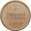 Монета 1 пенни 1914 Русская Финляндия