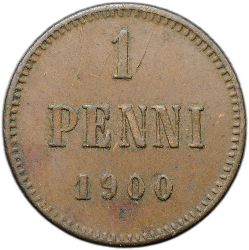 Монета 1 пенни 1900 Русская Финляндия