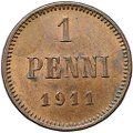Монета 1 пенни 1911 Русская Финляндия